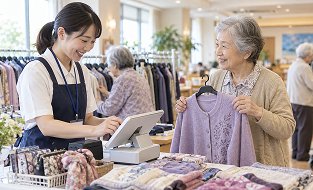 レジで会計をするスタッフとご利用者様